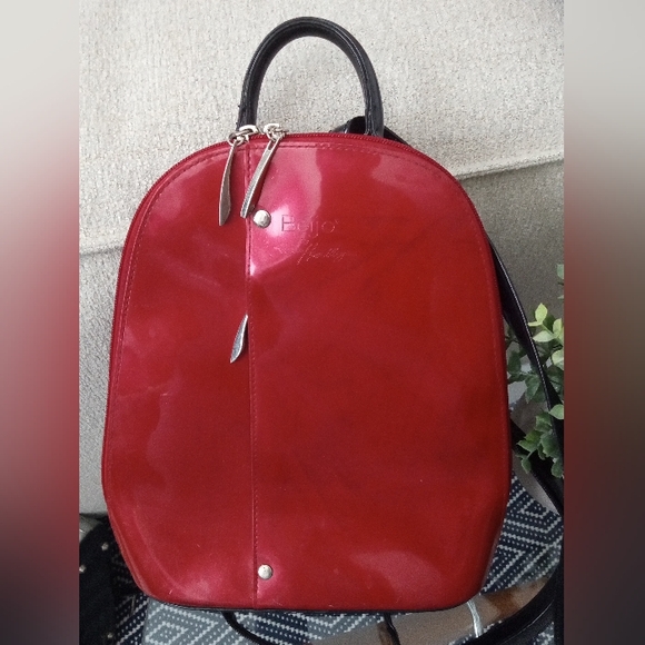 Beijo Handbags - Beijo, Red Vinyl, Backpack, Purse, Vibrant Style,Vintage